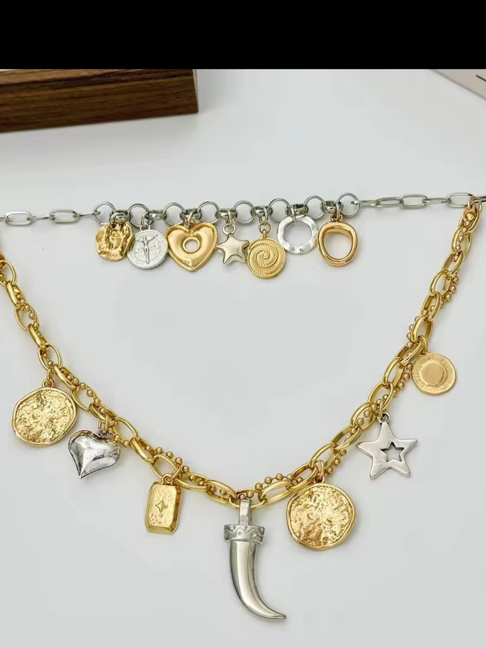 Two-Tone Gold & Silver Charm Layer Necklace - Picture 4 of 8